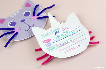 Einladungskarte Katze (Bastelidee und Druckvorlage)