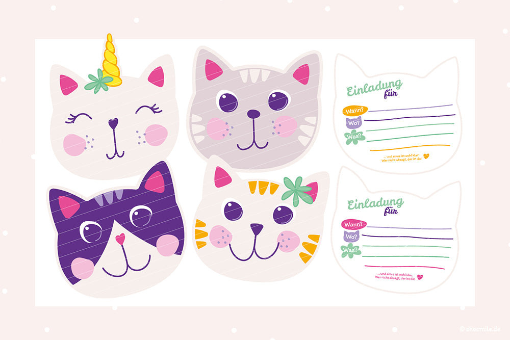 Einladungskarte Katze (Bastelidee und Druckvorlage)