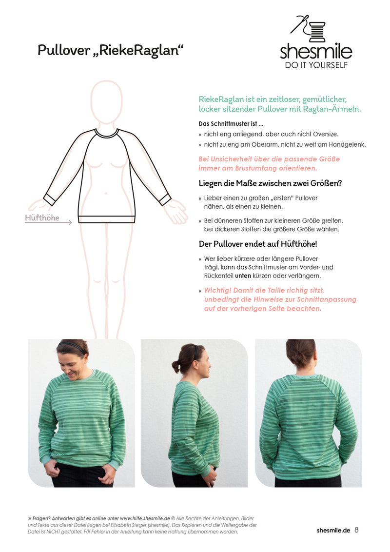 Passform Pullover Rieke Raglan - Schnittmuster von shesmile DIY