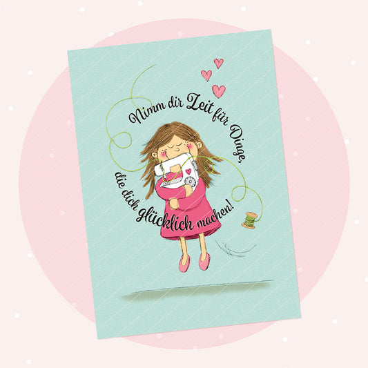 Illustration Betty mit der Nähmaschine (Druckvorlage)