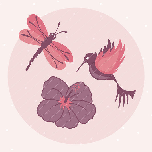 Libelle, Hibiskus und Kolibri (Plotterdatei)